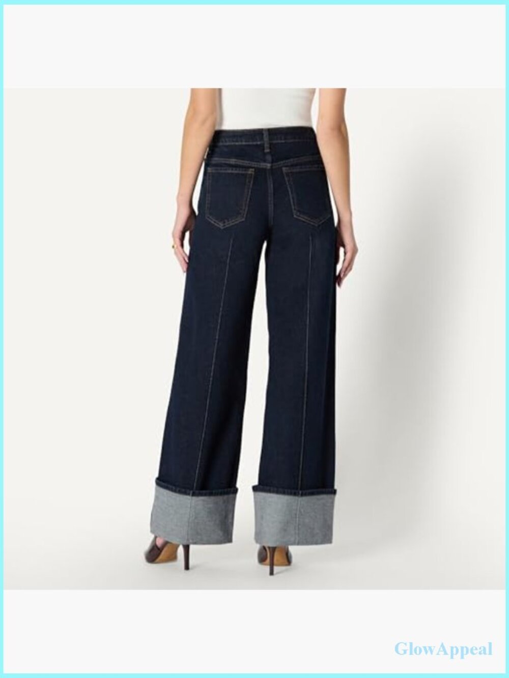 High-Rise Wide Leg Cuffed Jean - Low Stretch Denim - Picture 2 of 7